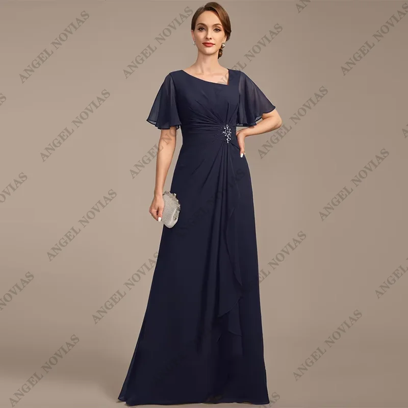 

Customized A-line Floor-Length Chiffon Plus Size Mother of the Bride Dress With Beading Pleated Sequins Wedding Guest Gowns