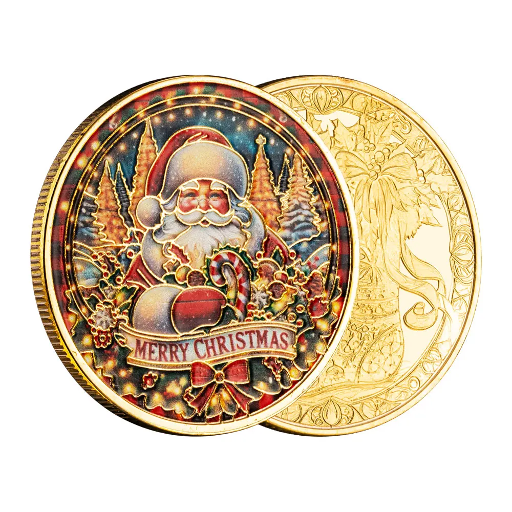 سانتا كلوز اللون النقش ميدالية عملة تذكارية عيد ميلاد سعيد عملات مطلية بالذهب هدية عيد الميلاد
