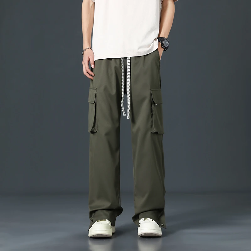 Fashionable and Comfortable Men's Casual Pants with Elastic Waistband, Straight Leg, Soft-Touch Fabric, and Wide Leg for Play