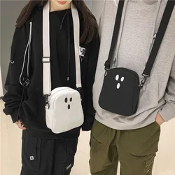 Black White Funny Cute Ghost Kawaii Women Canvas Bag Cartoon Harajuku Chic Ins Shopper Bag Women Shoulder Bags Large Capacity