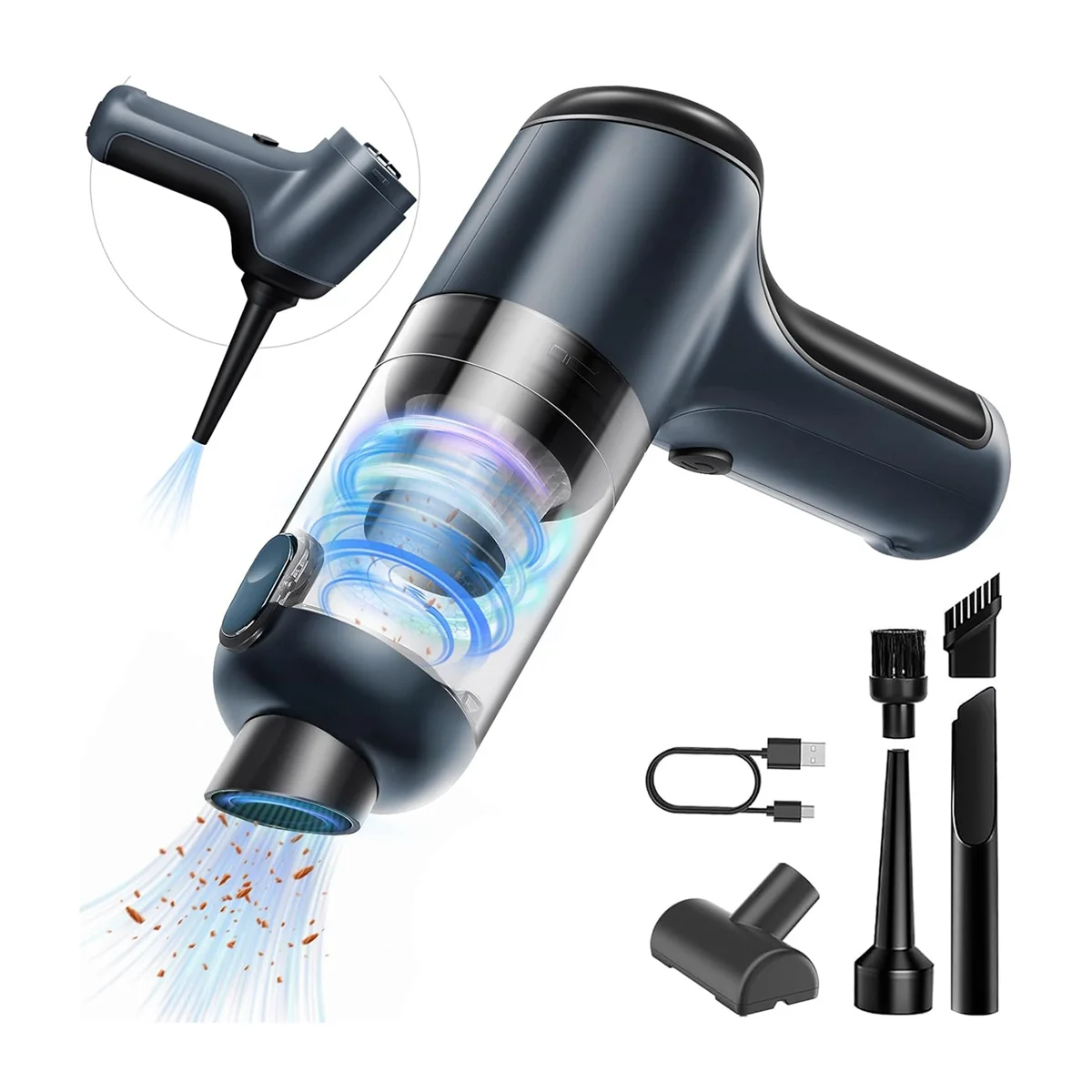 

Handheld Vacuum Cordless, Car Vacuum Cleaner Portable Rechargeable 3 in 1 Dust Buster & Air Blower & Pump, 5.5KPa Hand