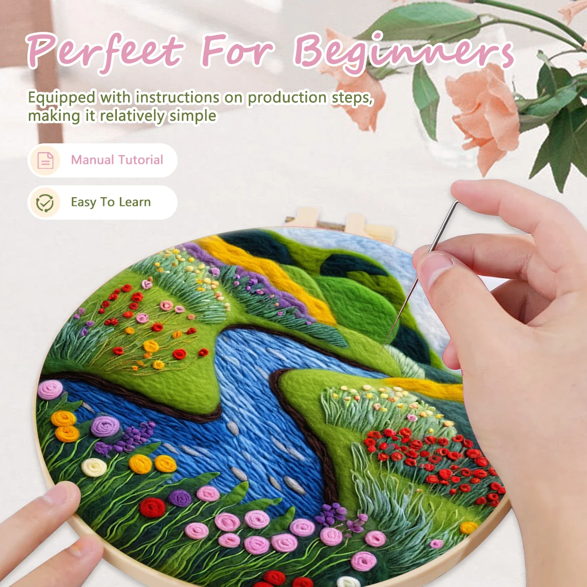 GATYZTORY DIY Wool Felting Painting With Embroidery Kit Landscape Beginner Painting Needle Wool Handcraft For Home Decor