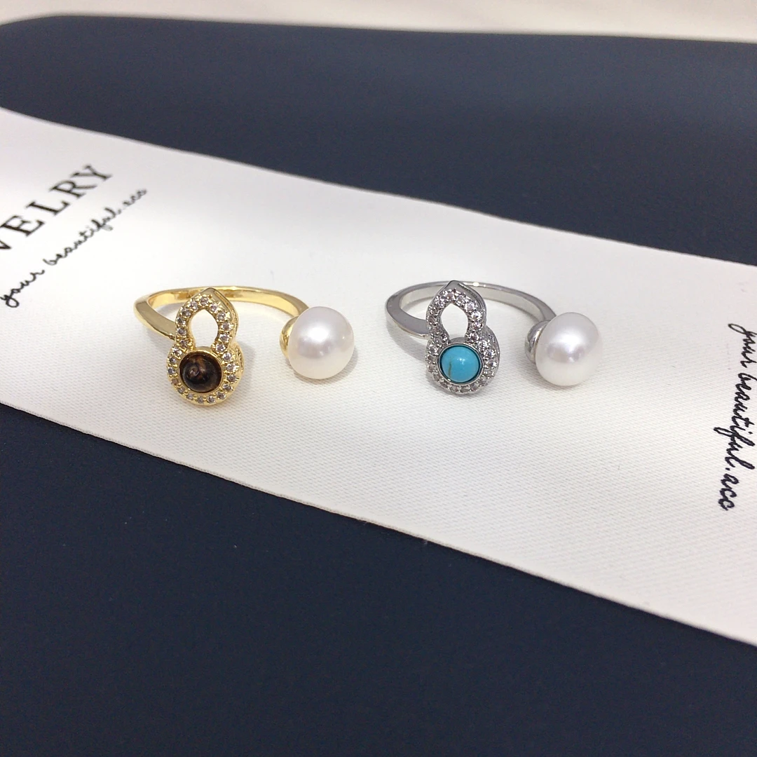 

ZHBORUINI женское кольцо с натуральным пресноводным жемчугом и инкрустацией цирконом в китайском стиле, дизайн тыквы, классические модные ювелирные изделия, подарки