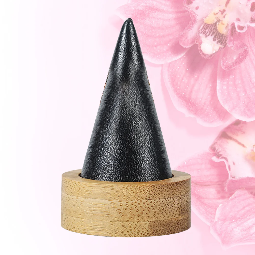 

1pc Bamboo Display Stand Round Base Cone Holder Jewelry Storage Small Space Saving Black Premium Suitable Finger