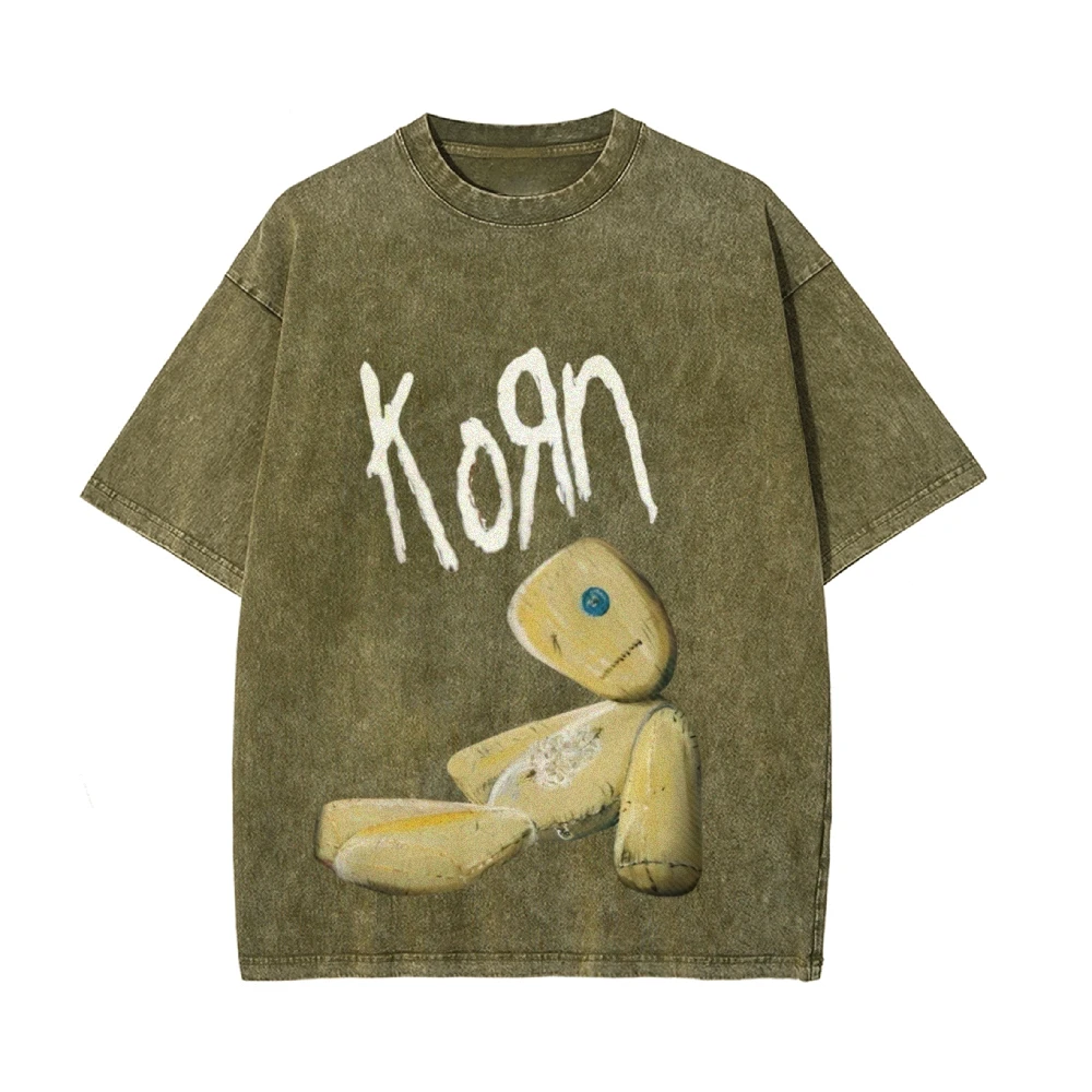 Puppet Cartoon Character Print T-Shirt Oversize Designer New Retro Washed Denim Men's And Women's Same Short Sleeves