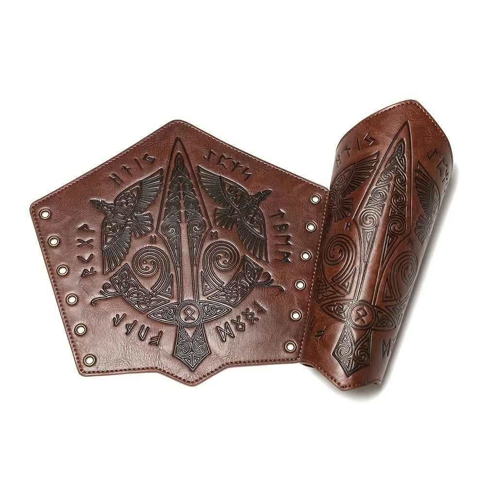 2er-Pack Kunstleder-Armbänder, Wikinger-Mittelalter-Armschützer, Armbänder, Renaissance-Kostümzubehör für Halloween, LARP, Cosplay – Detail 5