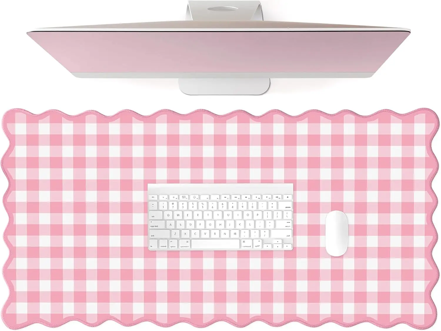 Scalloped‌ Checkered Desk Mat Nonslip Rubber Large Mouse Pad Washable Stitched Edge Gaming MousePad Home Office Kawaii Desk Pad
