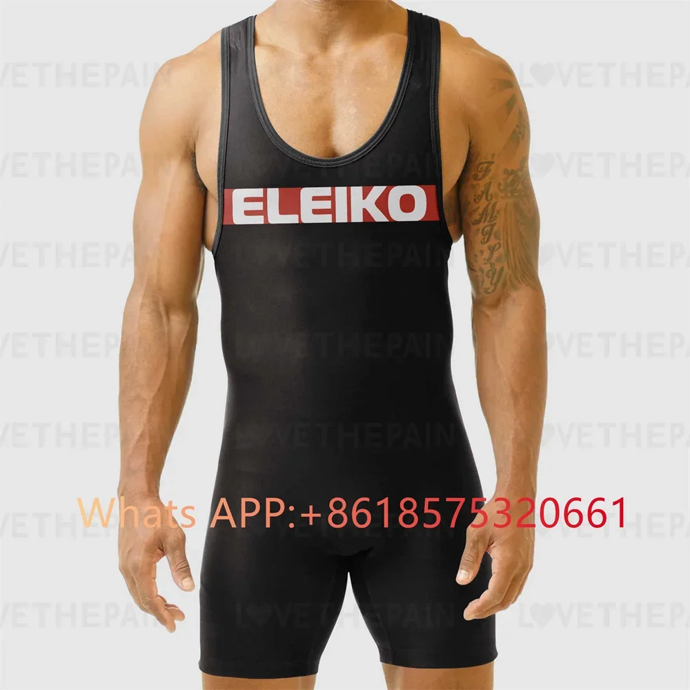 

ELEIKO Mens Wrestling Singlet Suit Iron New GYM Bodysuit Sleeveless Triathlon Weightlifting Leotard PowerLifting Fitness Wear