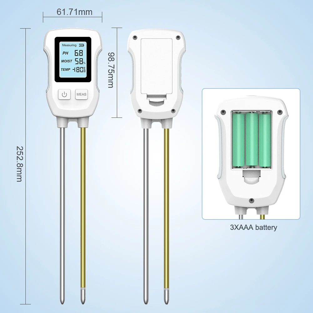 Digital LCD Soil Tester 3 in 1 PH/Moisture/Temp 3.0-9 pH Meter Garden Flowers Plants Soil Moisture Sensor Meter Humidity Monitor