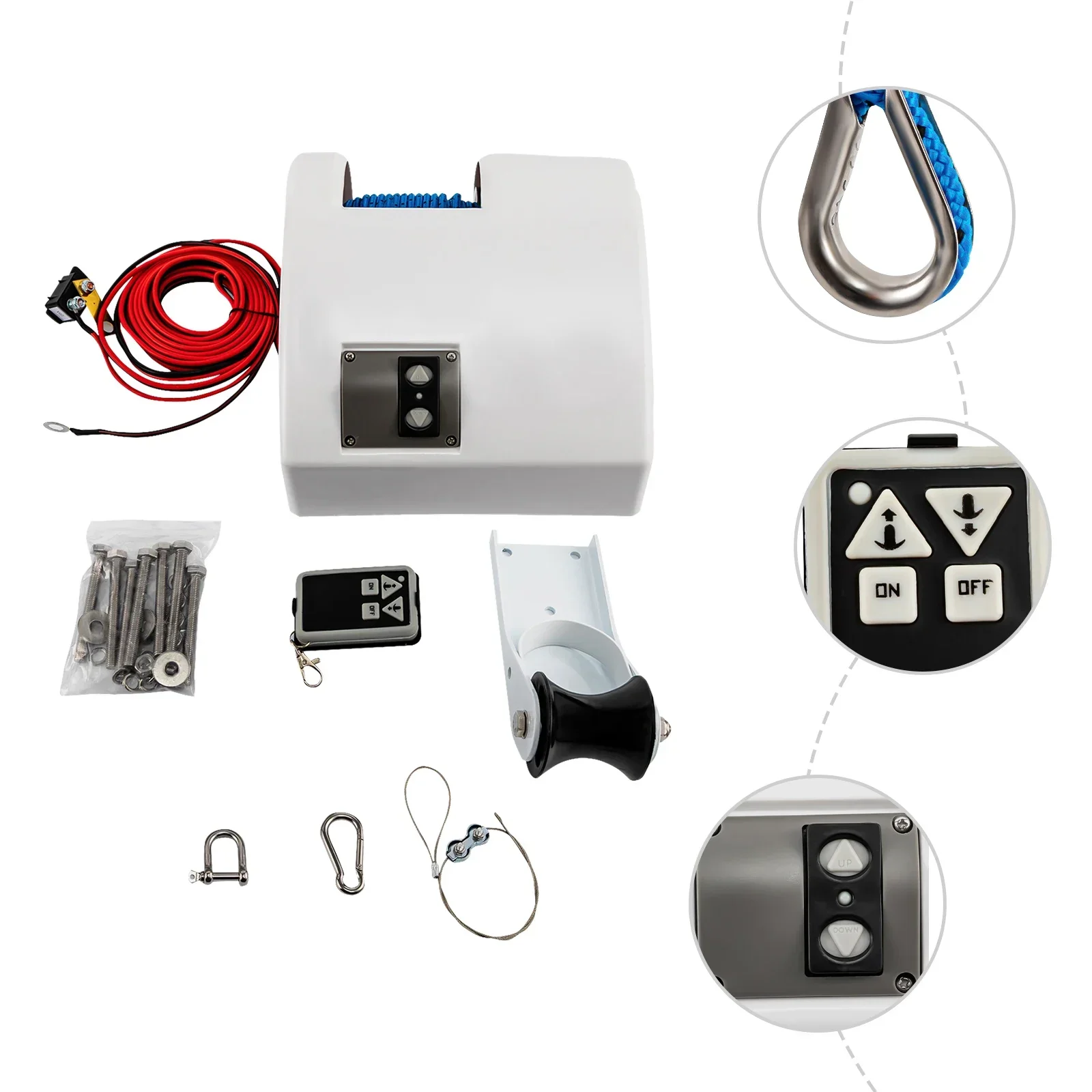 ونش مرساة 12 فولت، ونش قارب بسعة أقصى 45 رطل، ونش بحري بسرعة 70 قدم/دقيقة للقوارب حتى 24 قدمًا للمياه المالحة المتينة #4