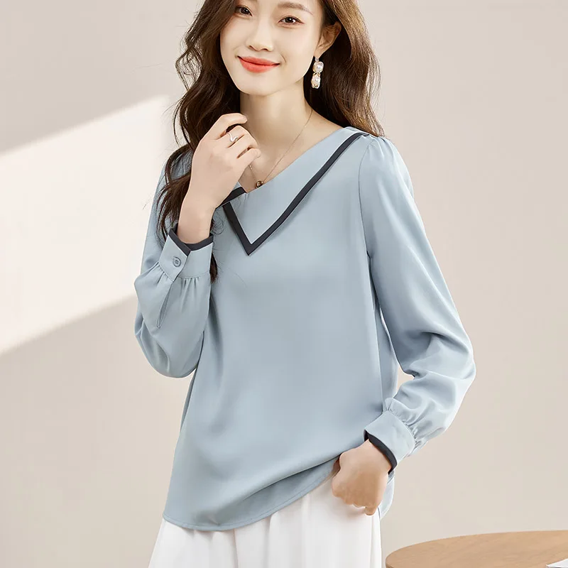 Autumn New Long Sleeve Chiffon Shirts Casual Simple Solid Office Lady Tops Women Clothing Temperament Doll Collar Blouse