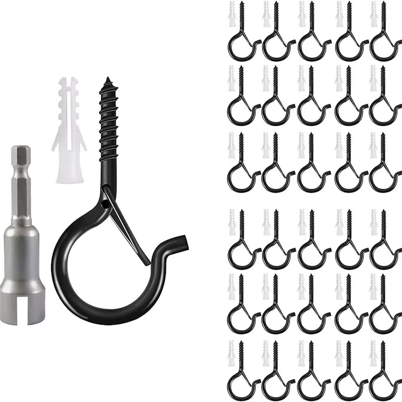 EYFL-Windproof Screw Hook Q-Hanger Hooks With Safety Buckle, Hanging Outdoor String Lights, Christmas Lights,Plants, And More