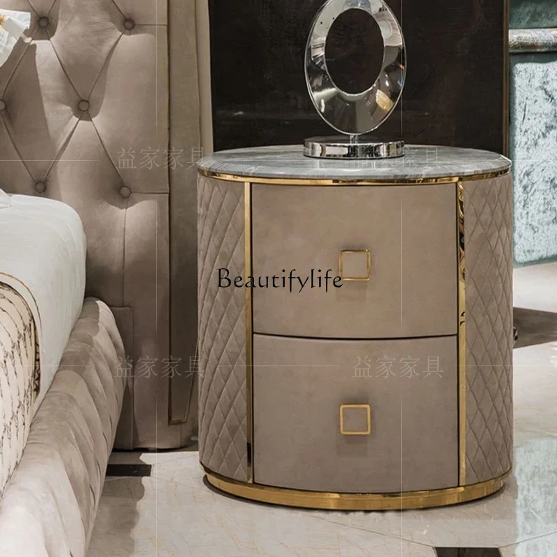 

01LItalian light luxury oval bedside table marble bedside table