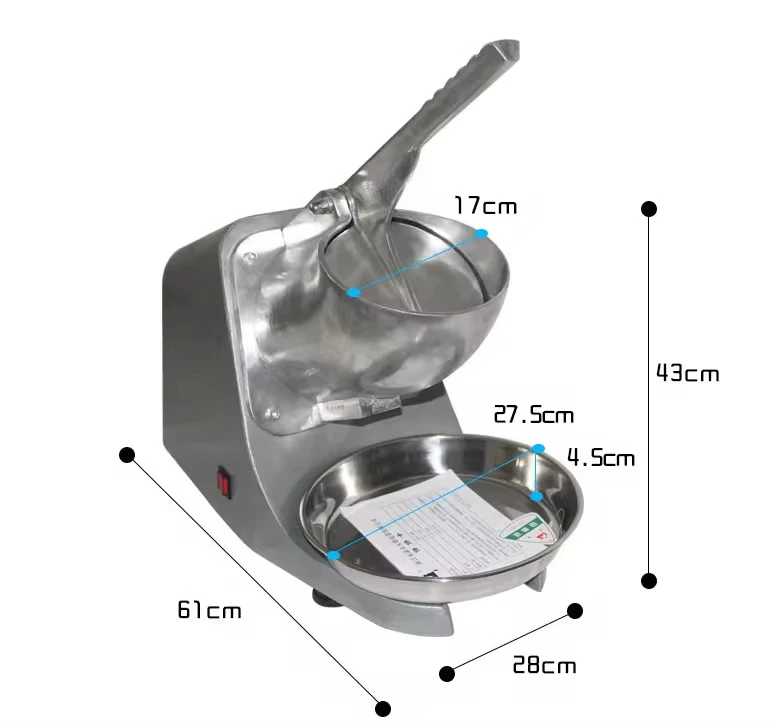 Double Blade Ice Crusher Machine, Manual and Semi-Automatic Ice Crushing Machine for Snow Cones and Slush