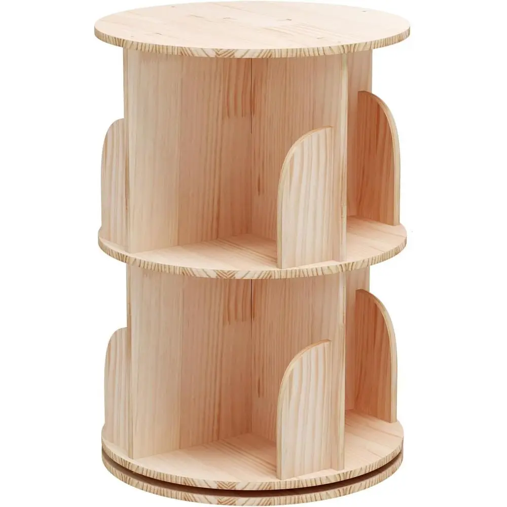 Rotating 2-Tier Wooden Bookshelf, Adjustable Display Rack for Home & Office Use