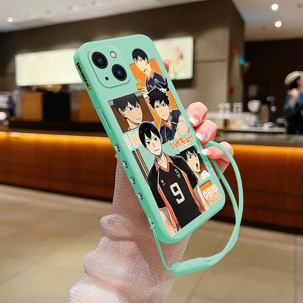 H-Haikyus!! Anime Phone Case For iPhone 15 14 13 12 11 Pro Max Mini X XR XS MAX SE20 8 7 Plus Silicone Cases with Hand Strap