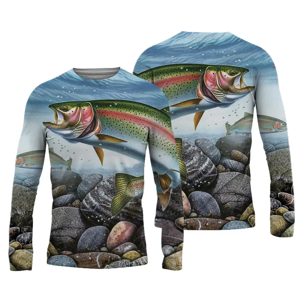 

Men's Fishing Shirts 3D Pinting Fishing Apparel Breathable T-Shirt Long Sleeve Summer Outdoor Sports Crewneck Fishing Shirt 6XL