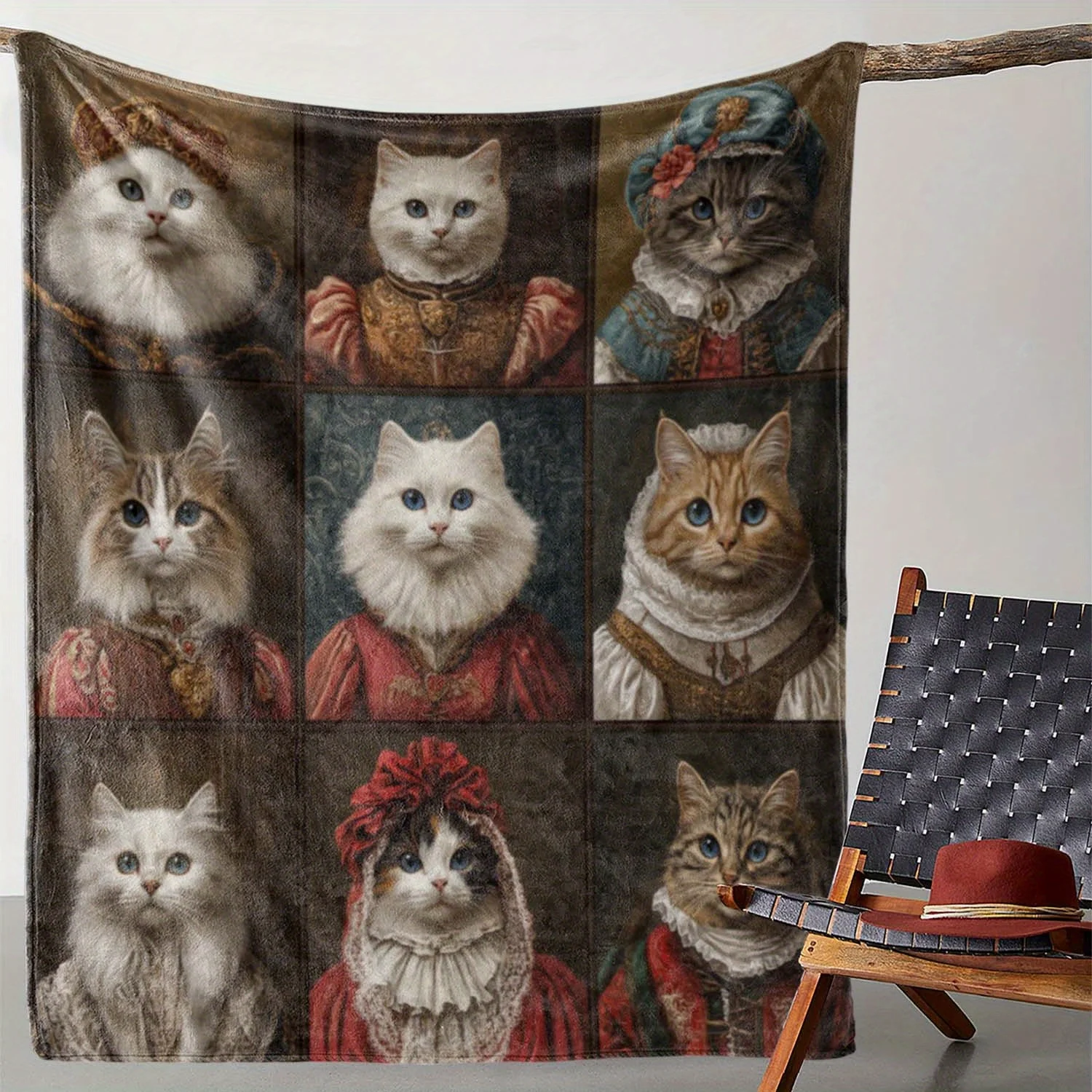 Vintage Cat Print Soft Flannel Blanket All Season Cozy Throw Gift Bed Couch Wrap Decor
