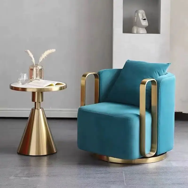 Luxury Relax Leather Leisure Accent Chair Living Room Furniture Metal Swivel Leisure Modern Fabric Armchair Living Room Chair