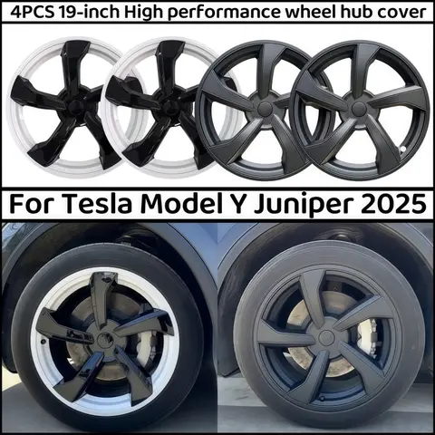 4PCS 19 인치 휠 캡 자동차 성능 교체 허브 캡 테슬라 모델 Y 주니퍼 2025 용 전체 림 커버 액세서리