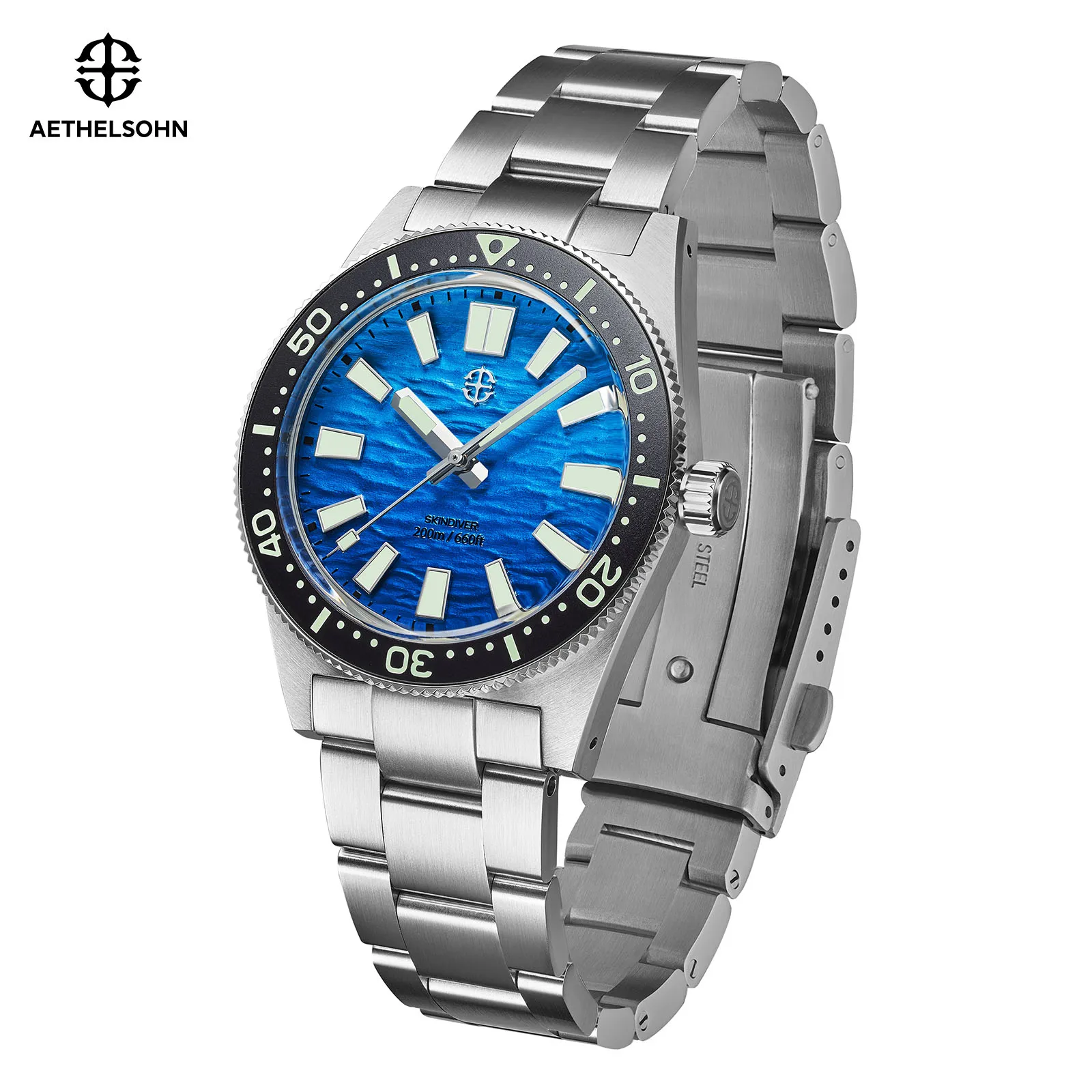AETHELSOHN Tidal Deep Navy Business Watch Men Quartz VH31 Movement Diving 20ATM Waterproof Watches 316L Steel 37MM Sapphire Watc