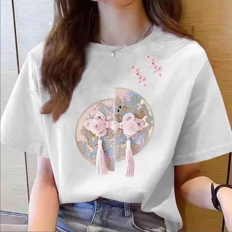 Printed Pure Cotton T-shirt Summer Short Sleeve Women T Design Sense Small Half Sleeve All Fashion Round Neck Top Casual Loose