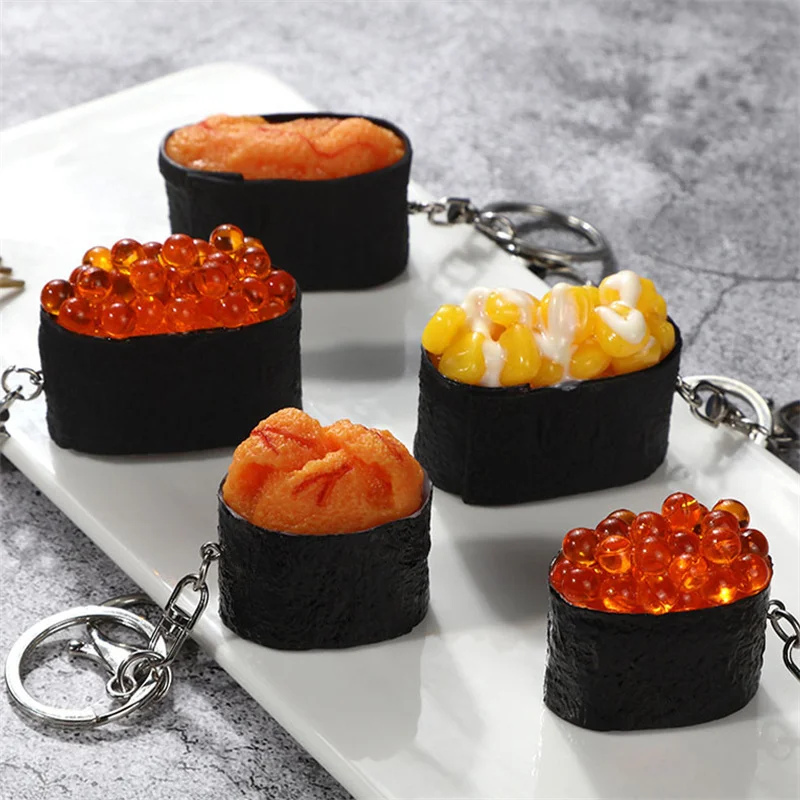

Simulated Japanese Sushi Keychain Creative Corn Sea Urchin Sushi Rice Ball Keyring For Men Women Car Pendant Accessories Gift