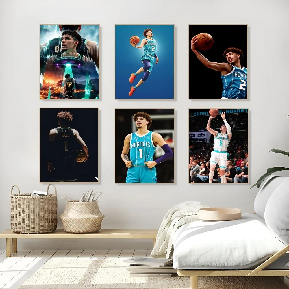 1PC L-Lamelo Ball Poster Self-adhesive Art Waterproof Paper Sticker Coffee House Bar Room Wall Decor