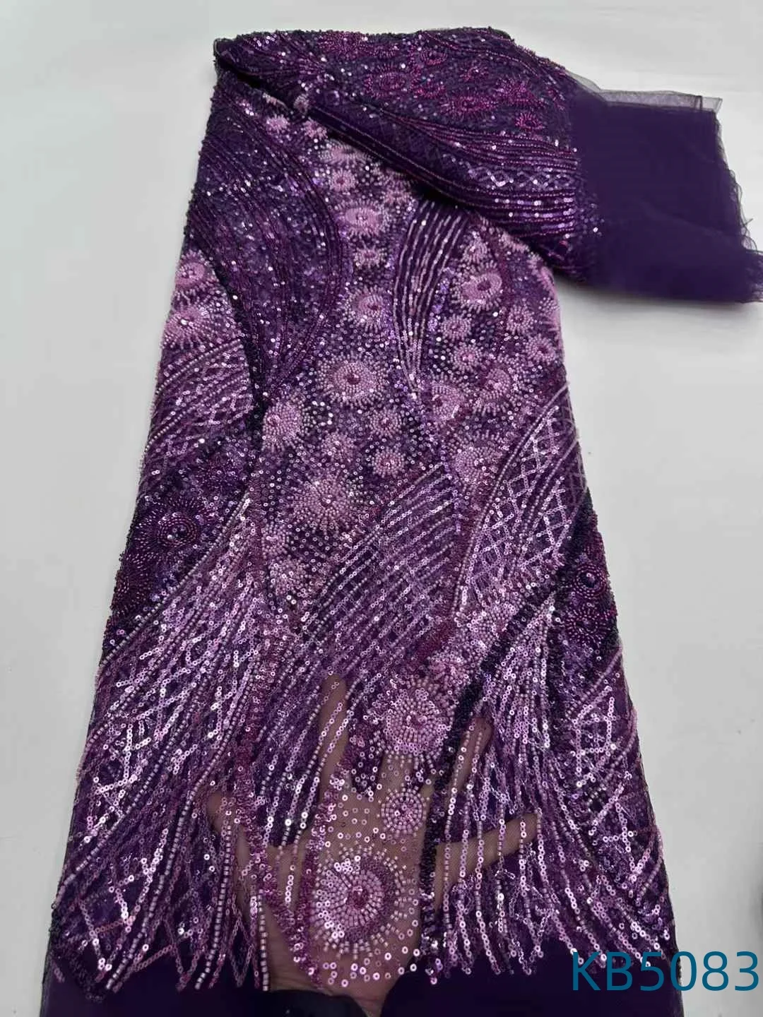 2025 African Brown Sequins Tulle Lace Fabrics Purple Lace Dubai Embroidery Fabric Sequence French Mesh Lace For Sewing KB5083