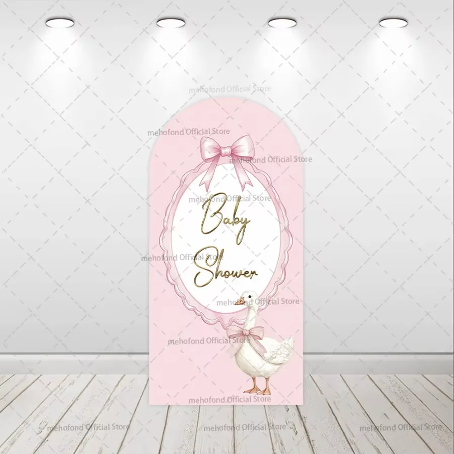 Mehofond Custom 2-Sided One Silly Goose Pink Plaids Kids Birthday Party Baby Shower Cover Chiara Arch Background Decor Backdrop