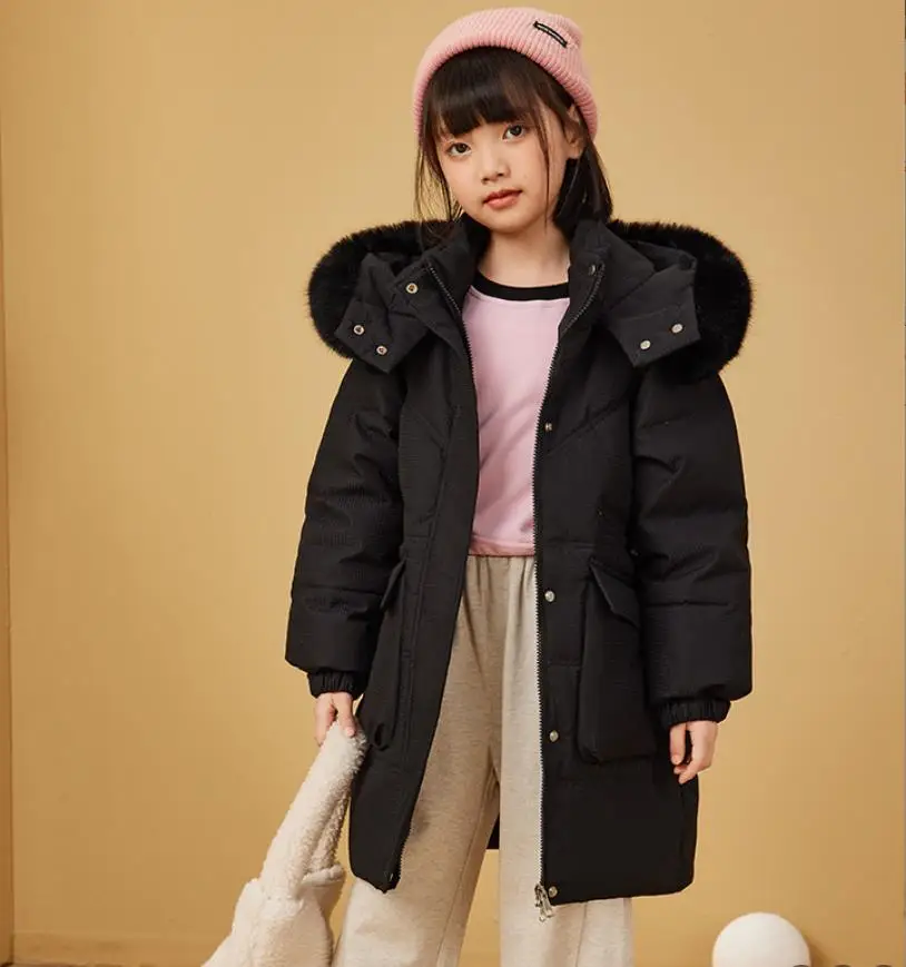 Children 90% White Duck Down Jacket Winter New Real Fur Collar Teenage Hooded Long Outerwear Warm Parka Thicker Down Coats Z1229