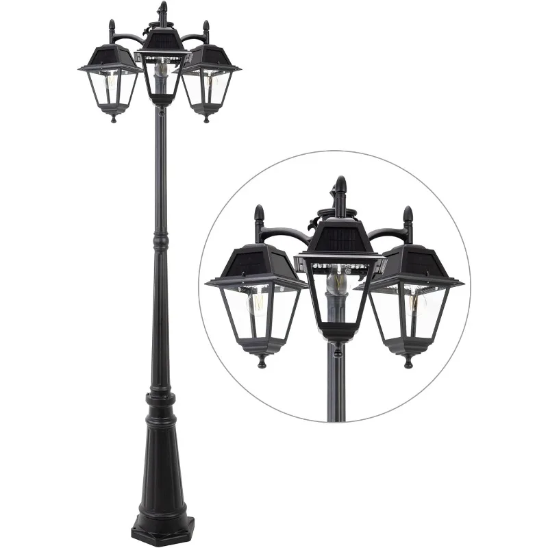 Lampadaire solaire d'extérieur, lampe à poteau noir crépuscule pour foster, 600 lumens, étanche, lampadaire extérieur pour jardin, pelouse, allée