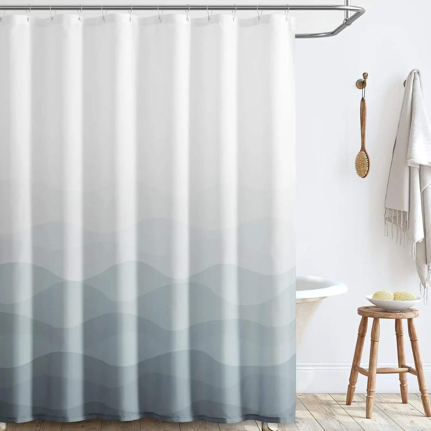 

Занавеска для душа Ombre Grey Ocean Wave, водонепроницаемая тканевая, для декора ванной комнаты, с 12 крючками, 70x72