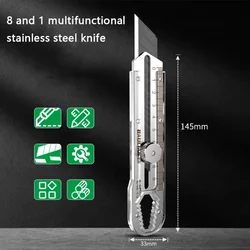 Utility Knife Box Cutter 8 In 1 Mutipurpose Stainless Steel Retractable Heavy Duty Waterproof Snap off Cutter Knife And Blades