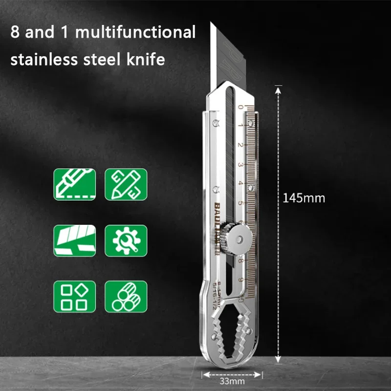 Utility Knife Box Cutter 8 In 1 Mutipurpose Stainless Steel Retractable Heavy Duty Waterproof Snap off Cutter Knife And Blades