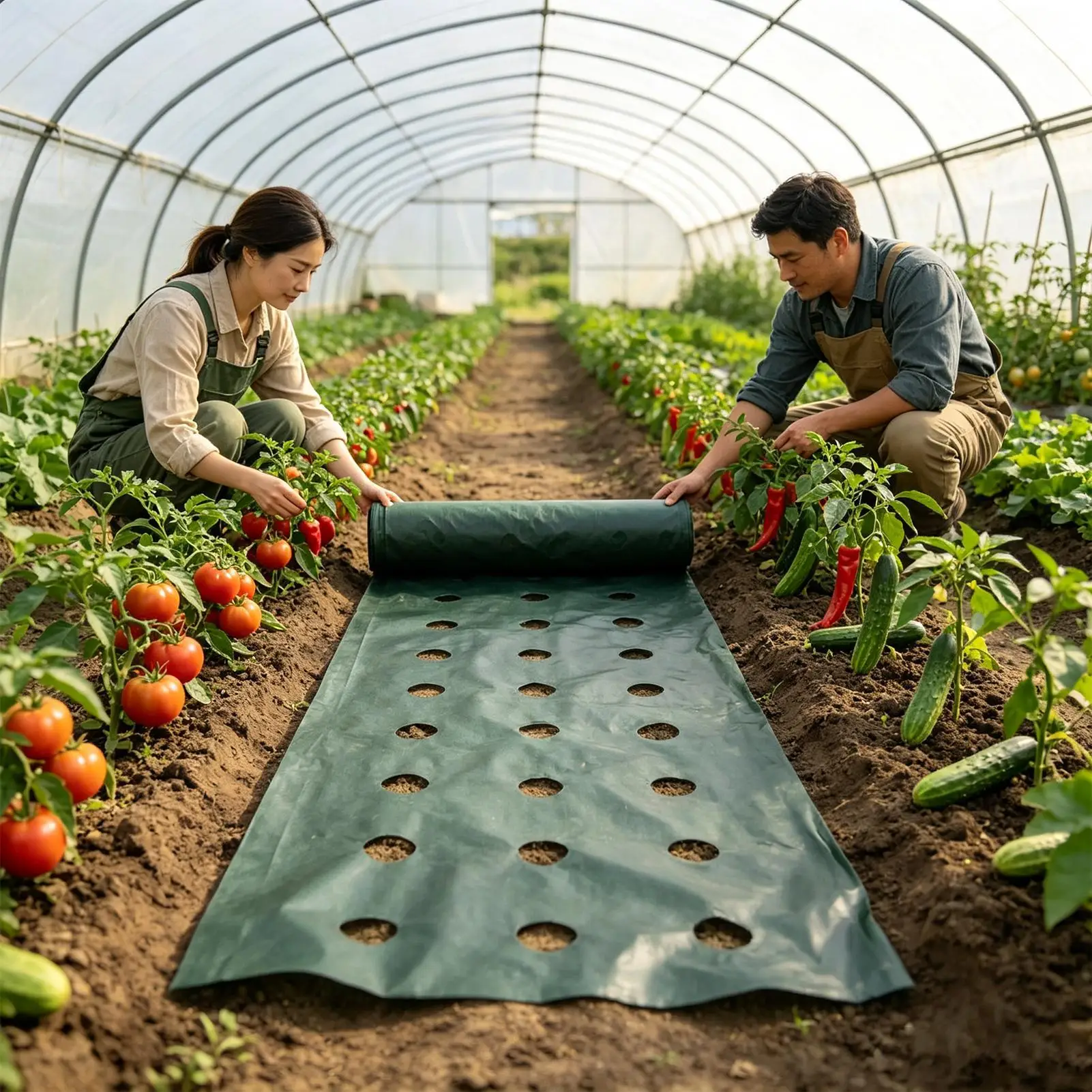 Green Black Perforated Grass Proof Cloth,Durable Perforated Weeds Barrier Fabric Non-Woven Fabric Used for Vegetable Cultivation