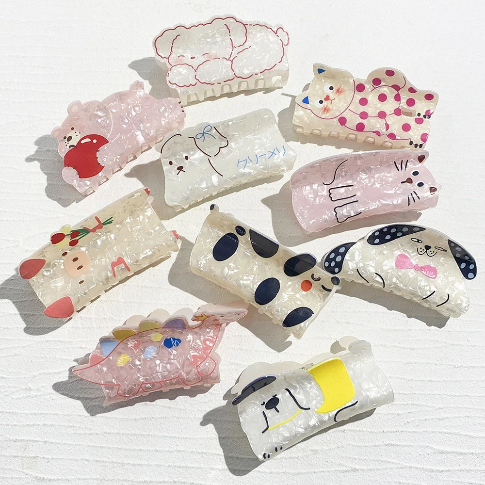 

New Creative Dog Cat Bear Printed Pattern Acrylic Hair Clip Claw For Women Oversize Geometric Headwear Hair Accessories Tool