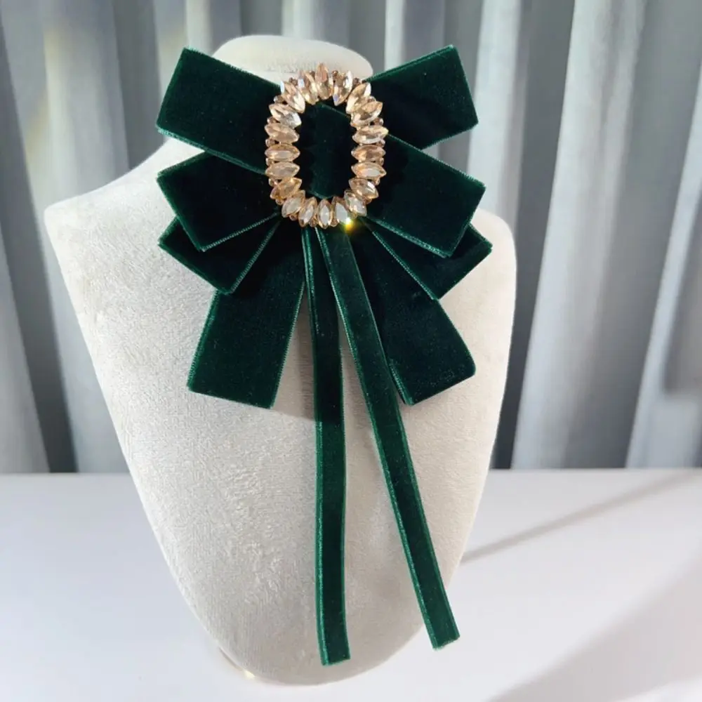 Retro Velvet Bow Tie Crystal Jewelry Accessories Rhinestone Flower Brooches Removable Neck Wedding Party Collar Pins