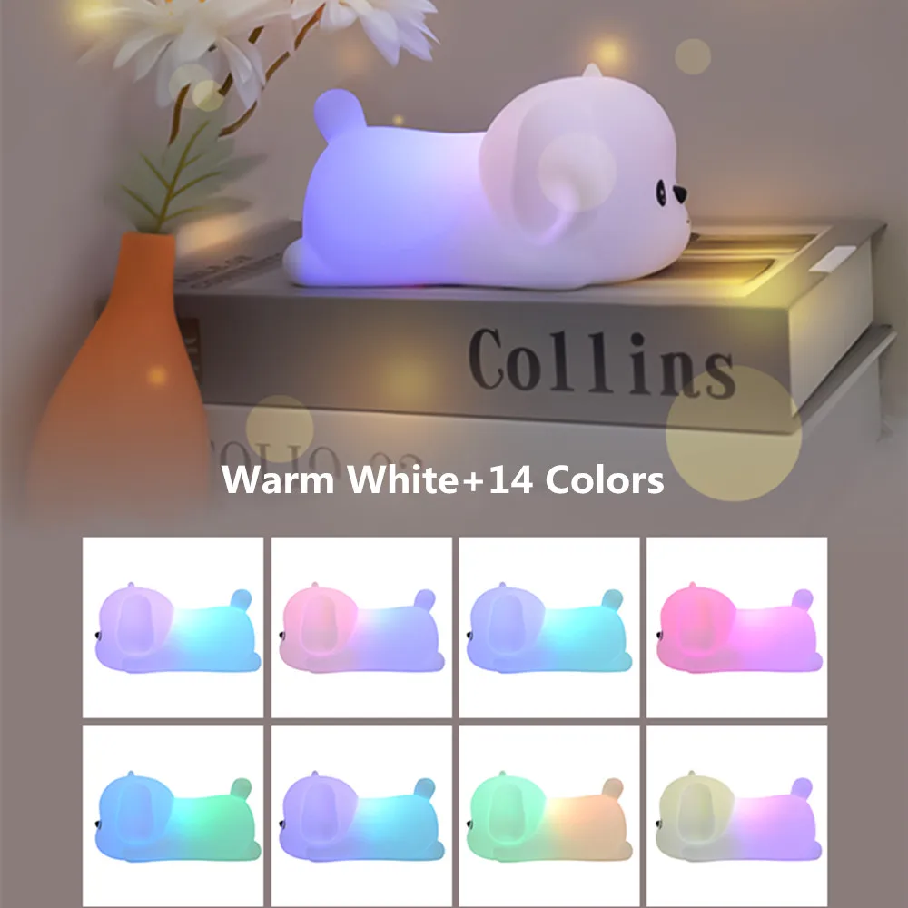 LED Night Light Bear Dog Hippo Rabbit Lamp USB Rechargeable Touch Sensor Dual Color Silicone Animal Lamp for Children Baby Gift