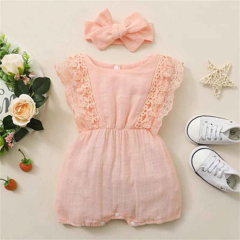 Newborn Baby Girl Romper Linen Cotton Ruffled Sleeveless Jumpsuit Infant Summer Clothes Outfit