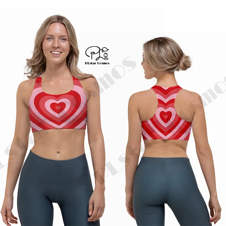 PLstarCosmos Newest 3DPrint Plaid Heart Y2K Yoga Sport Bra With Chest Pad Cup Fitness Gym Cozy Unique Women Vest Running Hot Top