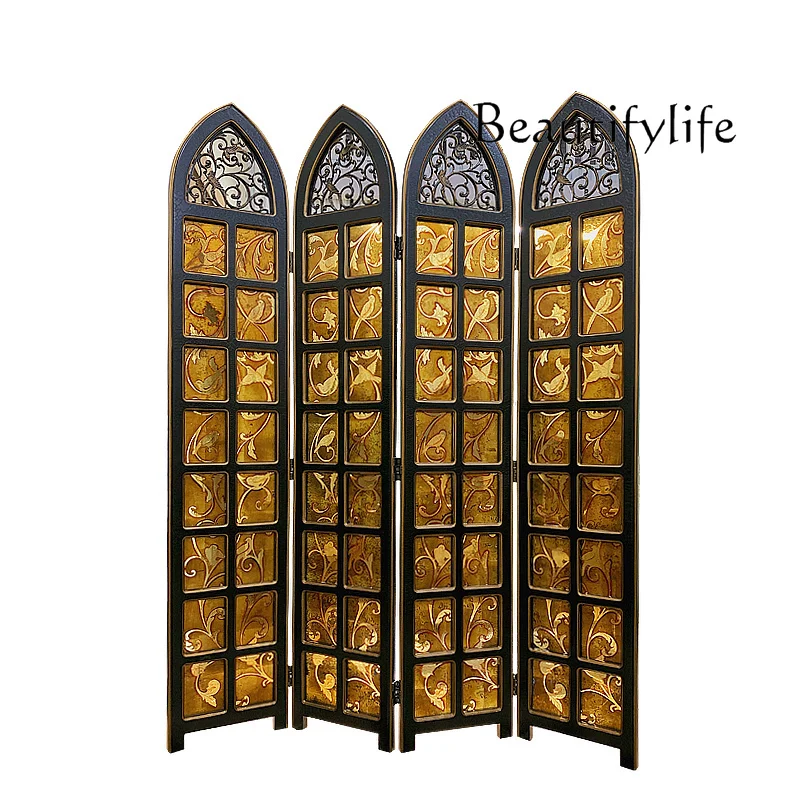 

European screen partition, living room entrance, medieval cover, folding mobile bedroom glass screen