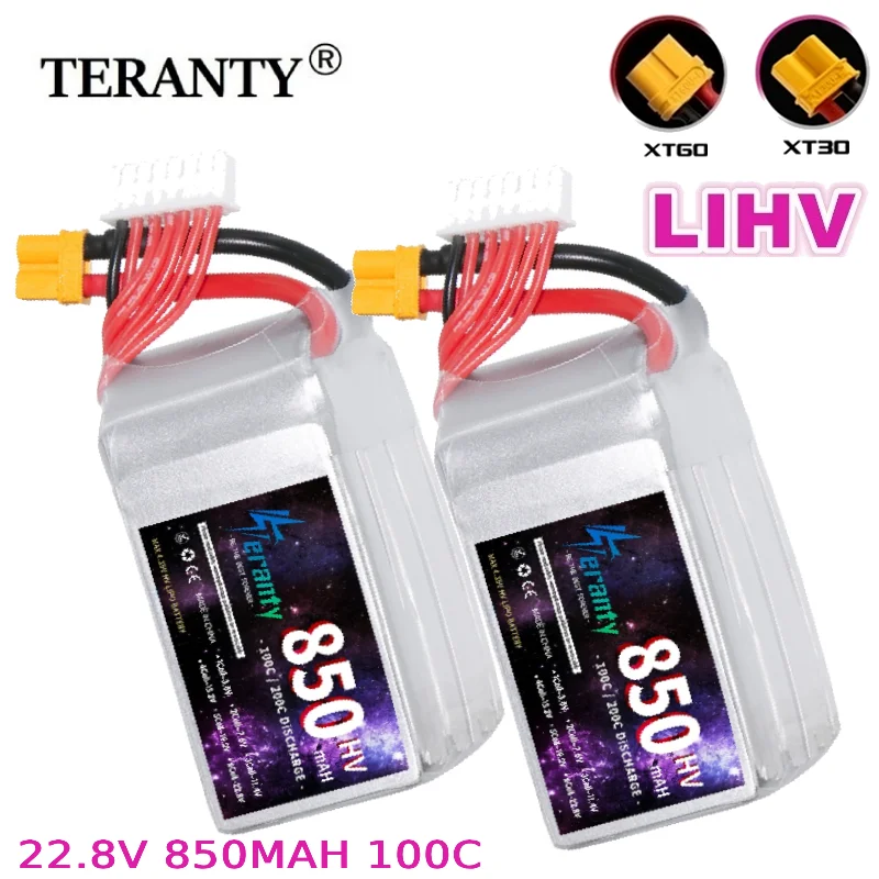 TERANTY 6S HV 22,8V 850mAh 100C/200C LiPo-Akku XT30 XT60 T-Stecker Hochspannungs-FPV-Renndrohnen-Akku