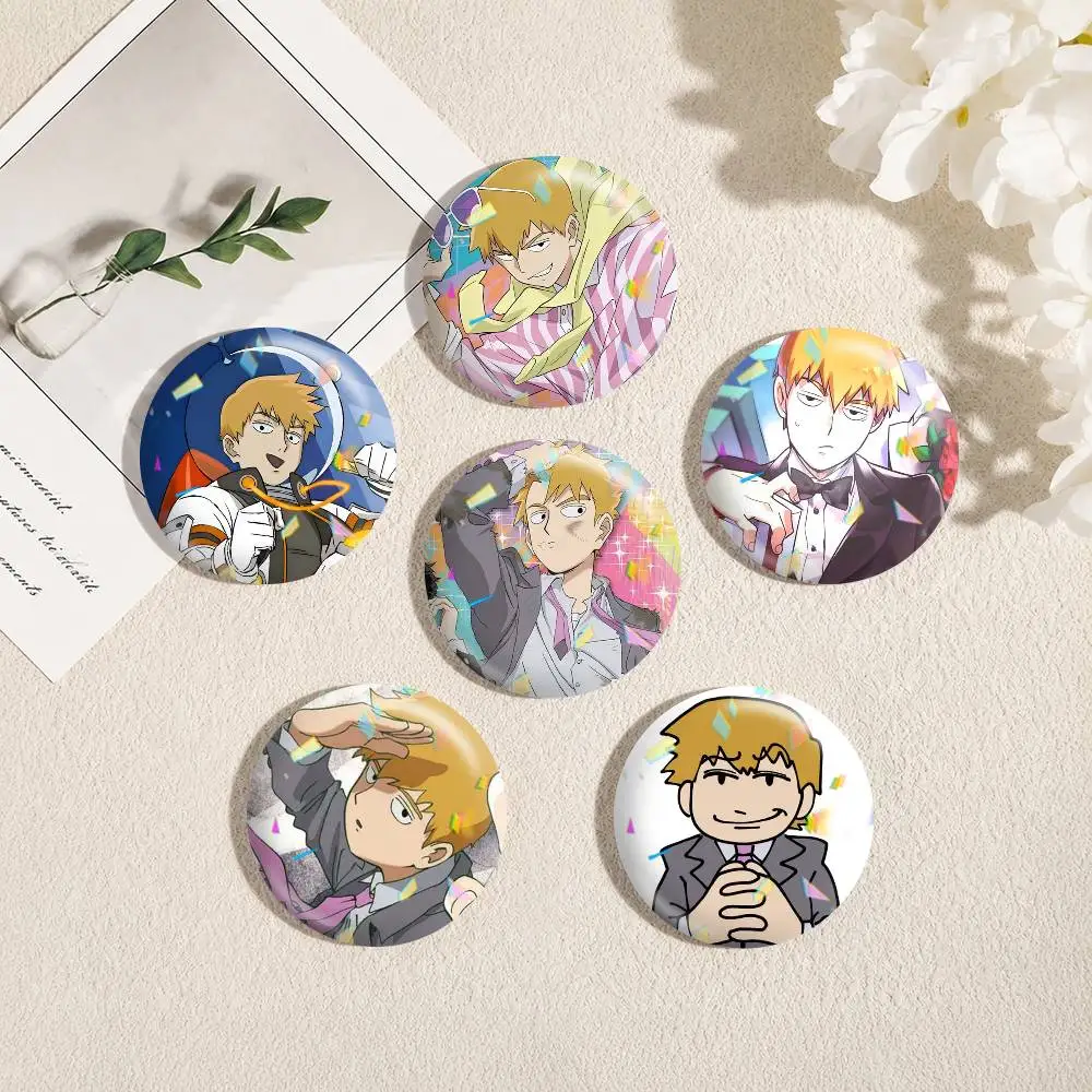 Insignias de Mob Psycho 100, Arataka Reigen, 25, 32, 44, 58, 75 mm, broches redondos personalizados, alfileres, accesorio, regalo.