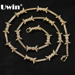 UWIN Iced Out Bowknot Necklace for Women Slim Twisted Spiky Thorns Choker Cubic Zirconia Necklaces Fashion Jewelry for Gift