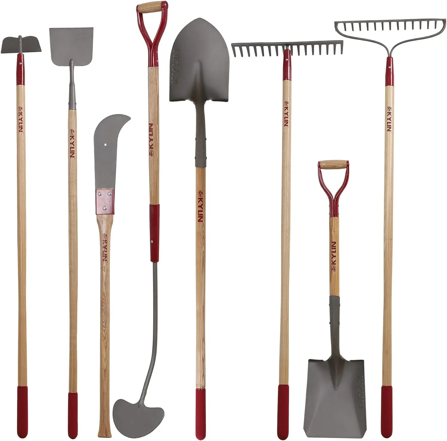 14-Gauge Garden Tools Pás de Espadas, Heavy Duty Shovel Rake Hoe Set, Raspador Forjado, Bush Hook com Long Ash Handle para Paisagem