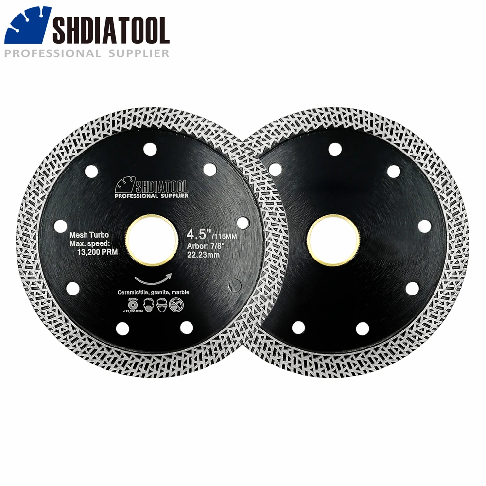 

SHDIATOOL 4.5inch Mesh Turbo Cutting Disc 2Pcs Marble Diamond Saw Blade Porcelain Tile Ceramic Dia115mm Circular Cutter Plate