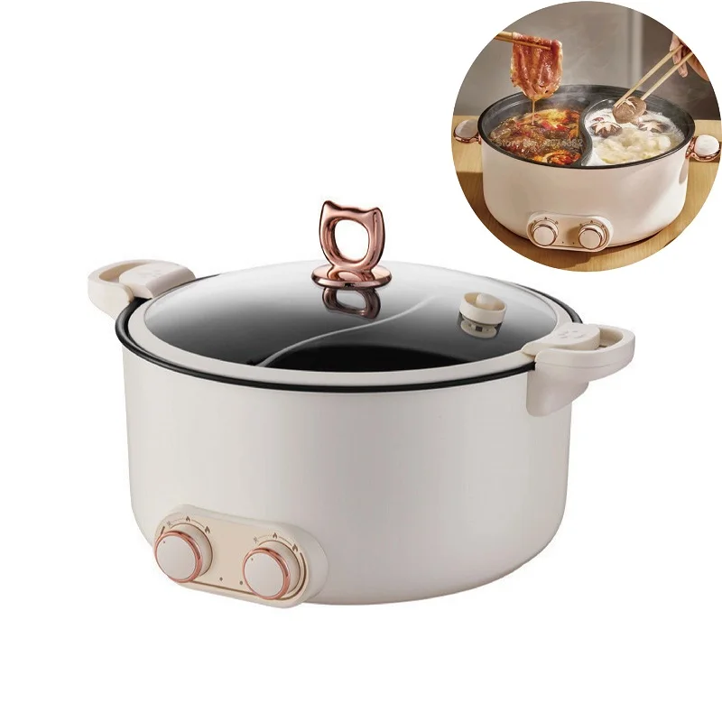 2000W Home Yuanyang Electric Hot Pot Large Capacity Electric Cooking Pan Double Soup Pots Non Stick Electric Frying Pan 5L/6L