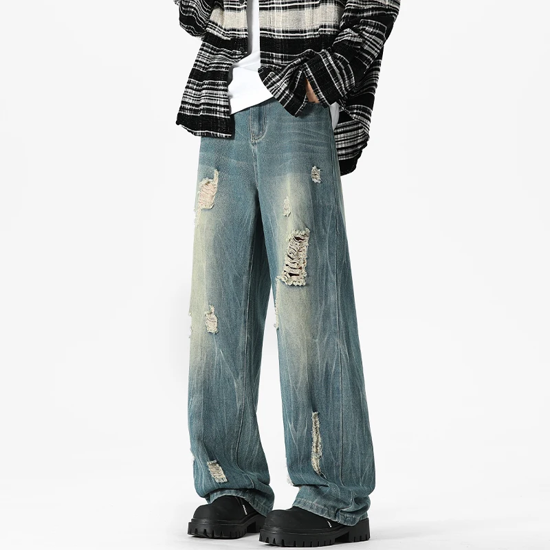 

Una Reta Jeans Pants Man Spring New Hip Hop Hole Design Vintage Denim Pants Harajuku Trousers Men Daily Wear Joggers Streetwear