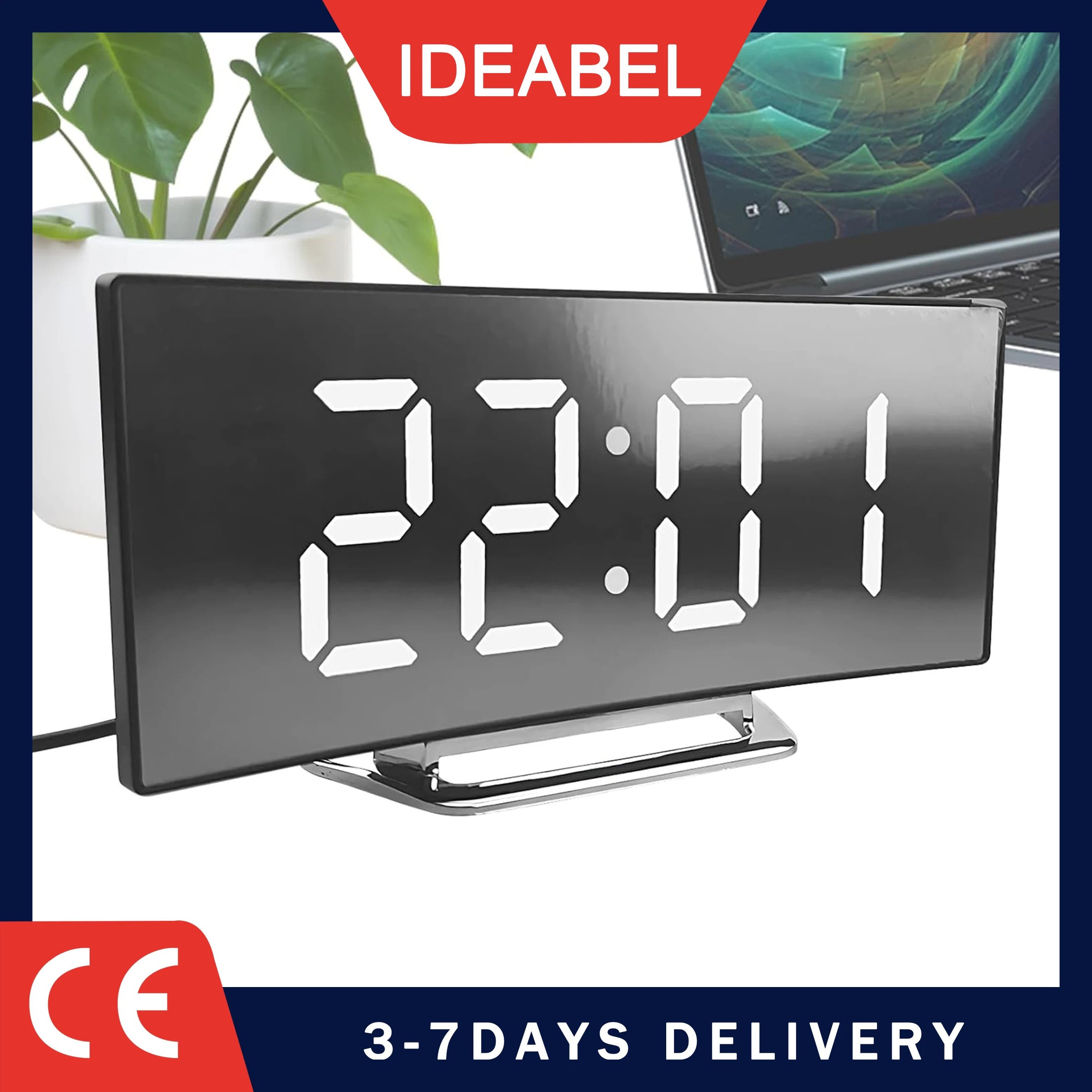 IDEABEL Electronic Alarm Clock Noiseless Design Digital LED Large Display Mirror Electronic Clock Digital LED Mirror Clocks